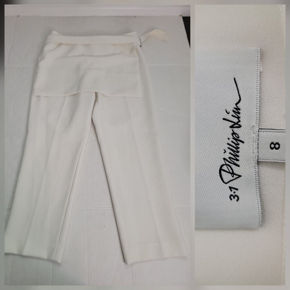3.1 Phillip Lim Crop Trouser Pants 8 Faux Wrap Front Belted Ivory Office Siren